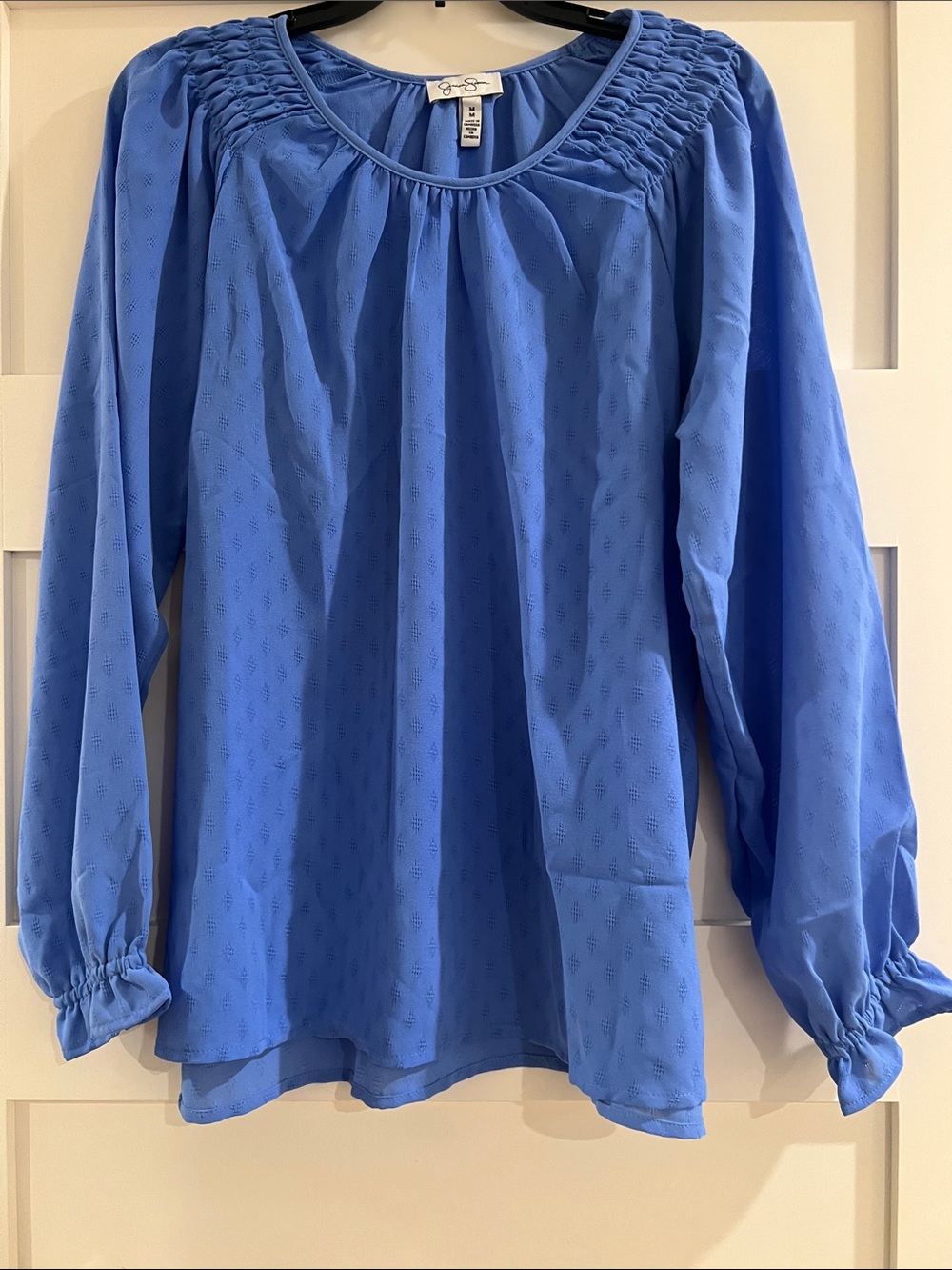 Jessica Simpson Blue  Women's Smocked Neck Long-Sleeve Blouse